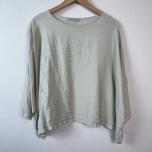 Cut Loose Boxy Crinkle Top Womens One Size Sage Green 3/4 Sleeve Lagenlook Boxy